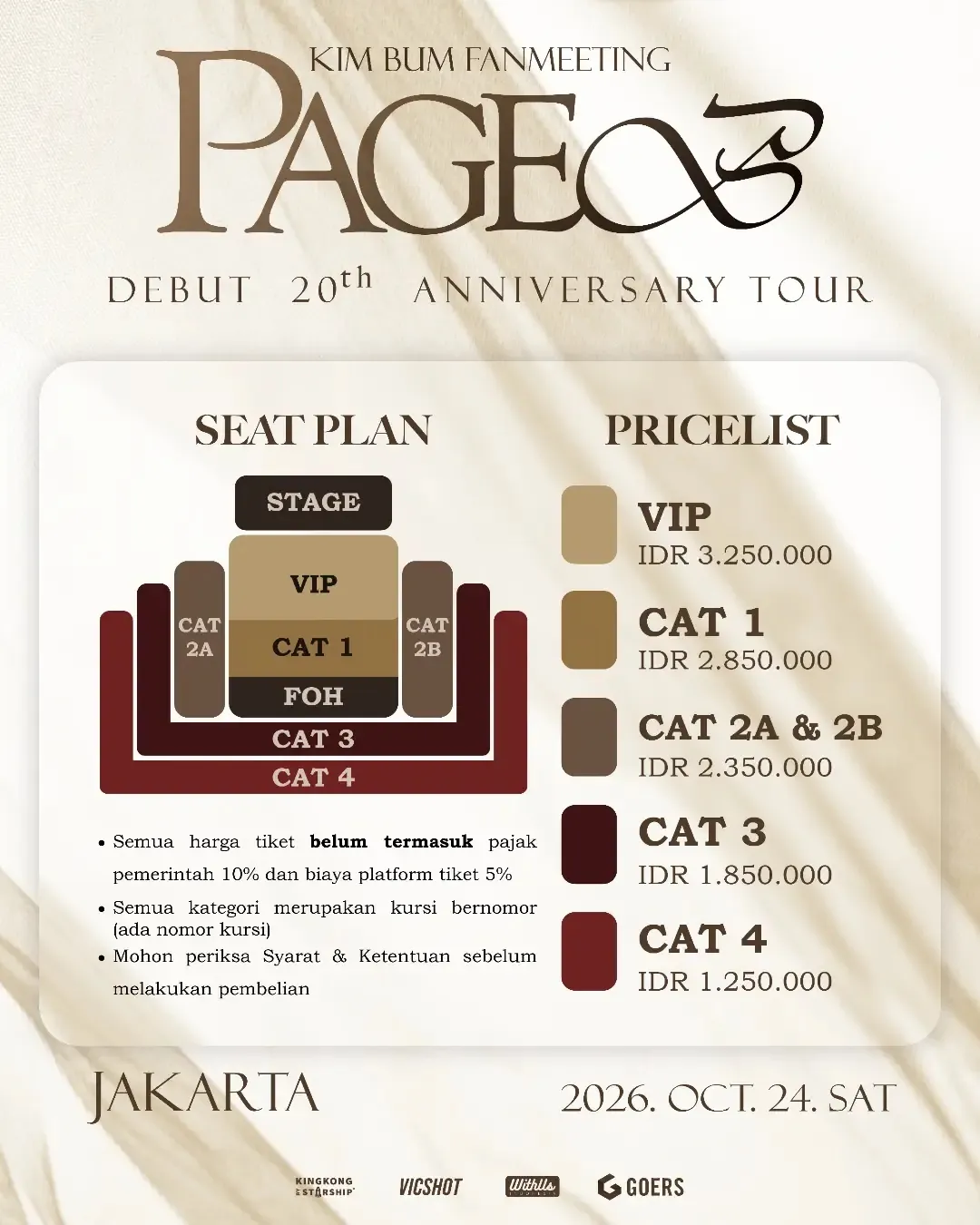 Seat Plan dan Harga Tiket Fanmeeting Kim Bum (Credit: instagram.com/withusind)