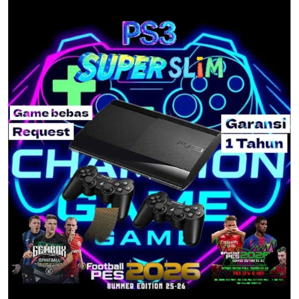 PS3 Super Slim 500GB + 2 stick wireless + full game. (c) Champion Game/Shopee.