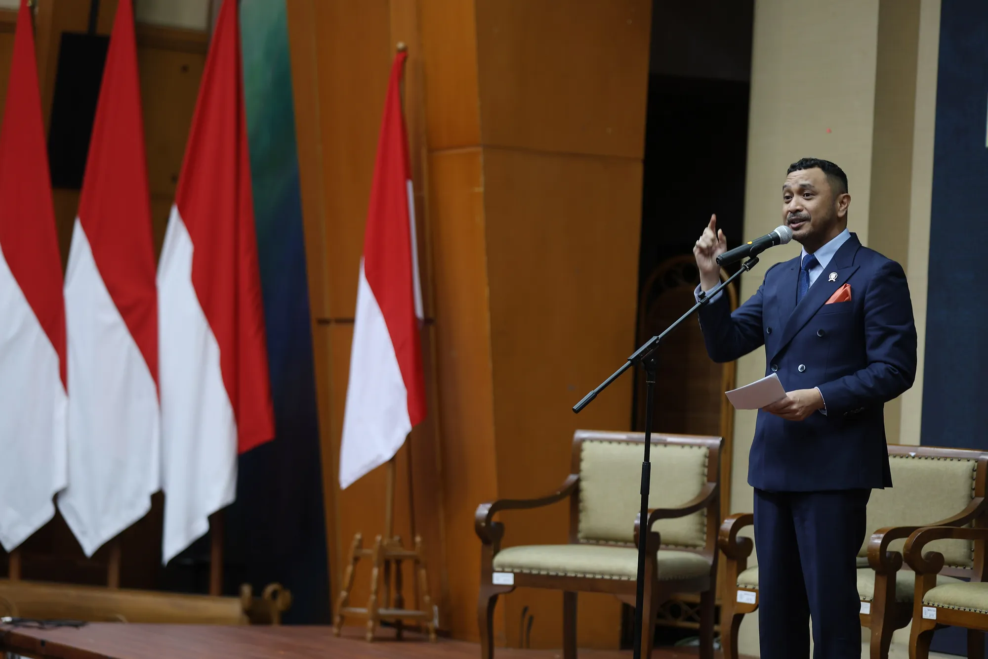 Giring Ganesha Speech di Presscon FFI 2025 (© KapanLagi.com/Budy Santoso)