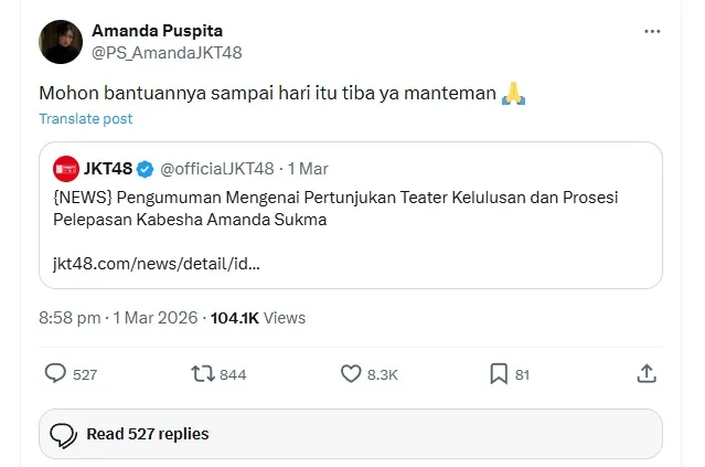 Informasi Pertunjukan Kelulusan Amanda JKT48 (credit: X/@PS_AmandaJKT48)