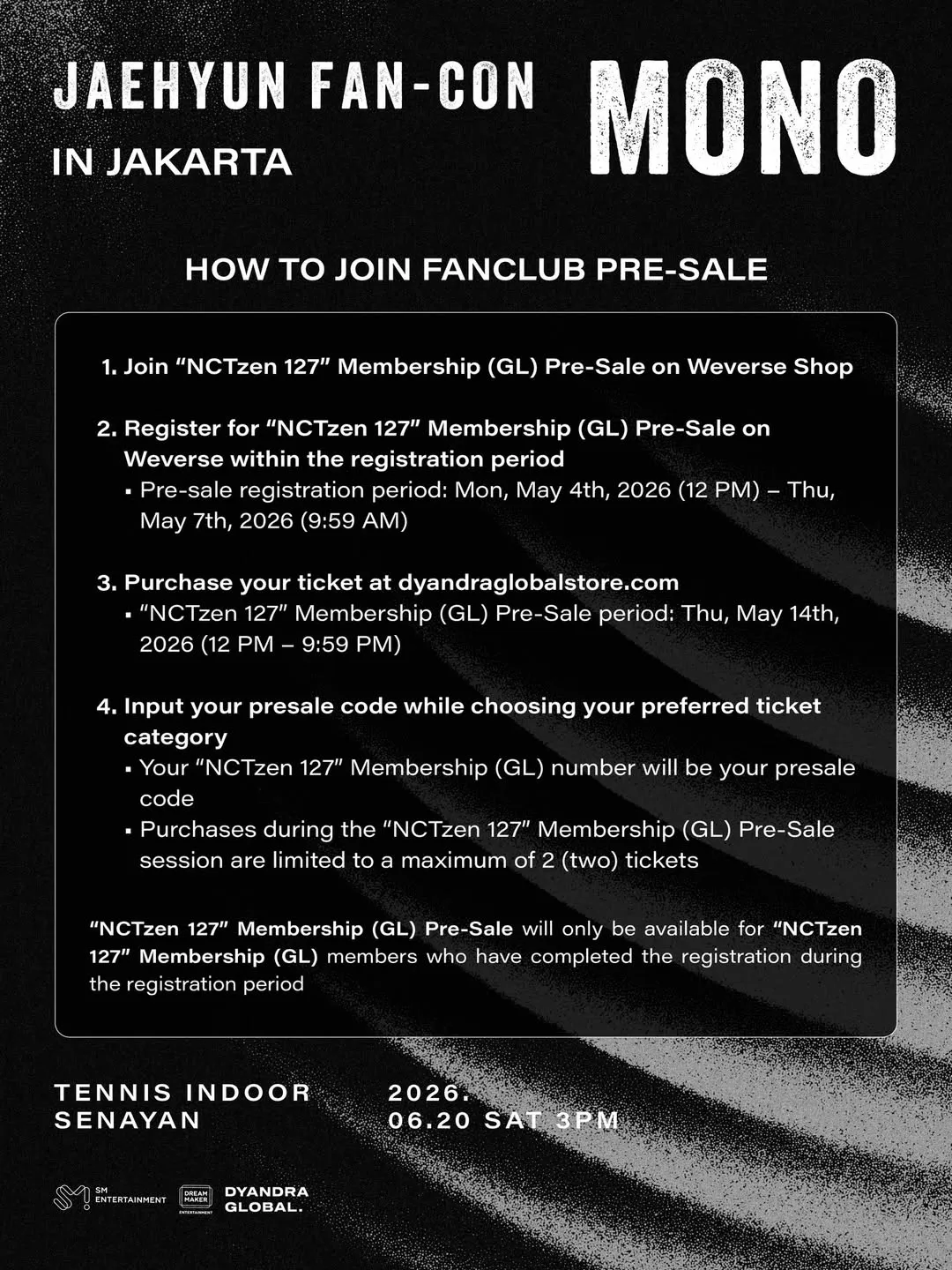 Fanclub Presale Jaehyun NCT © instagram.com/dyandraglobal