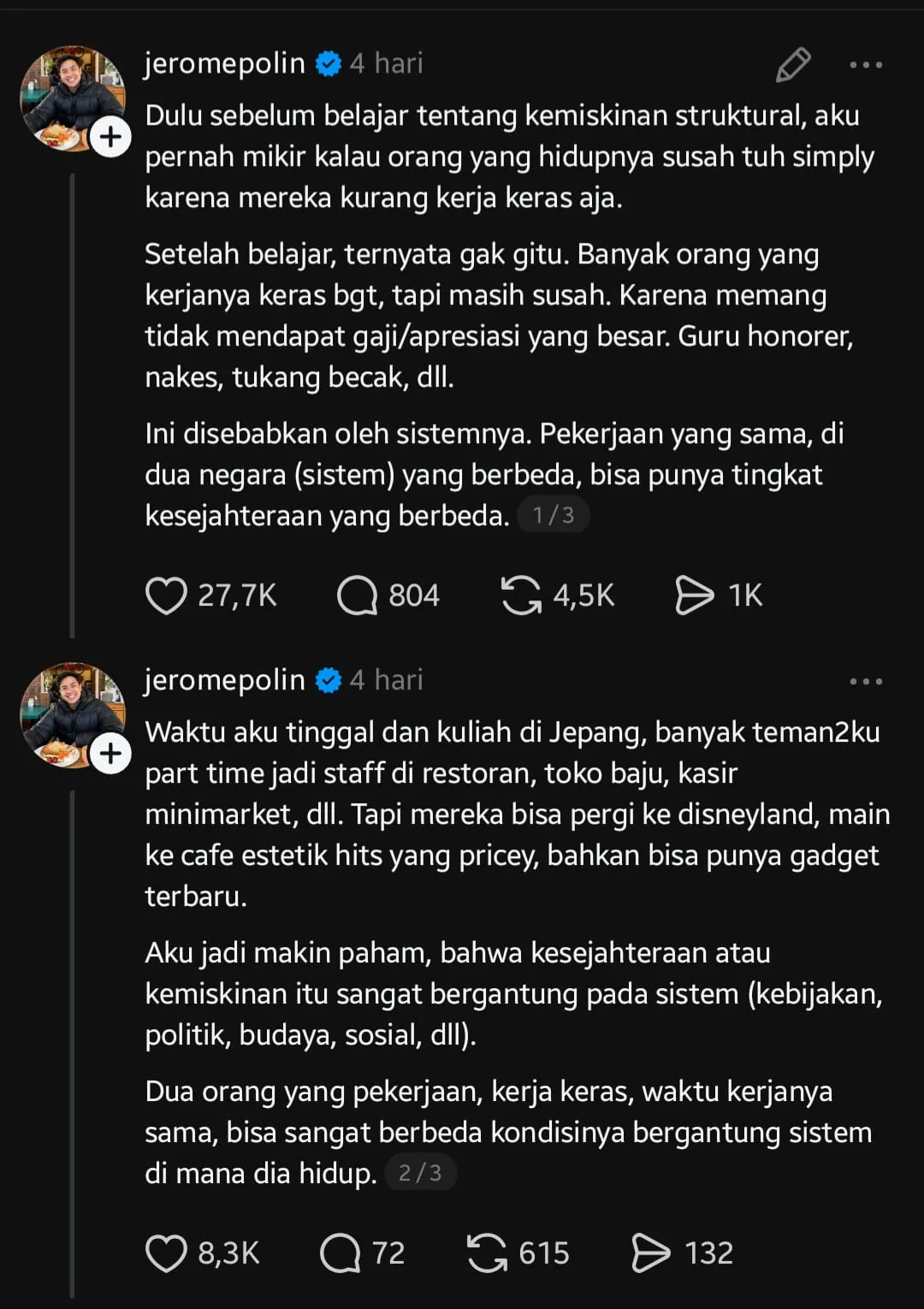 Unggahan tersebut diduga singgung utasan Maia Estianti yang sempat menjadi sorotan publik (Threads.com/jeromepolin)