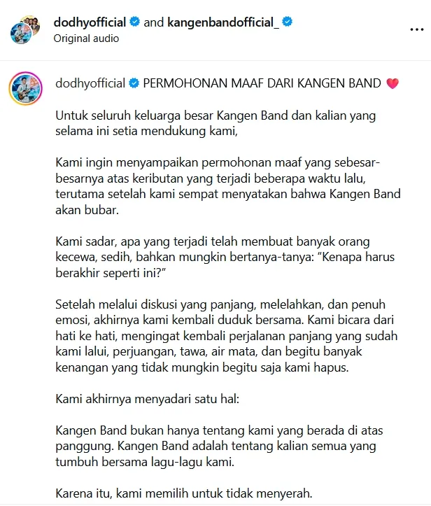 Postingan Dodhy Kangen Band © instagram.com/dodhyofficial