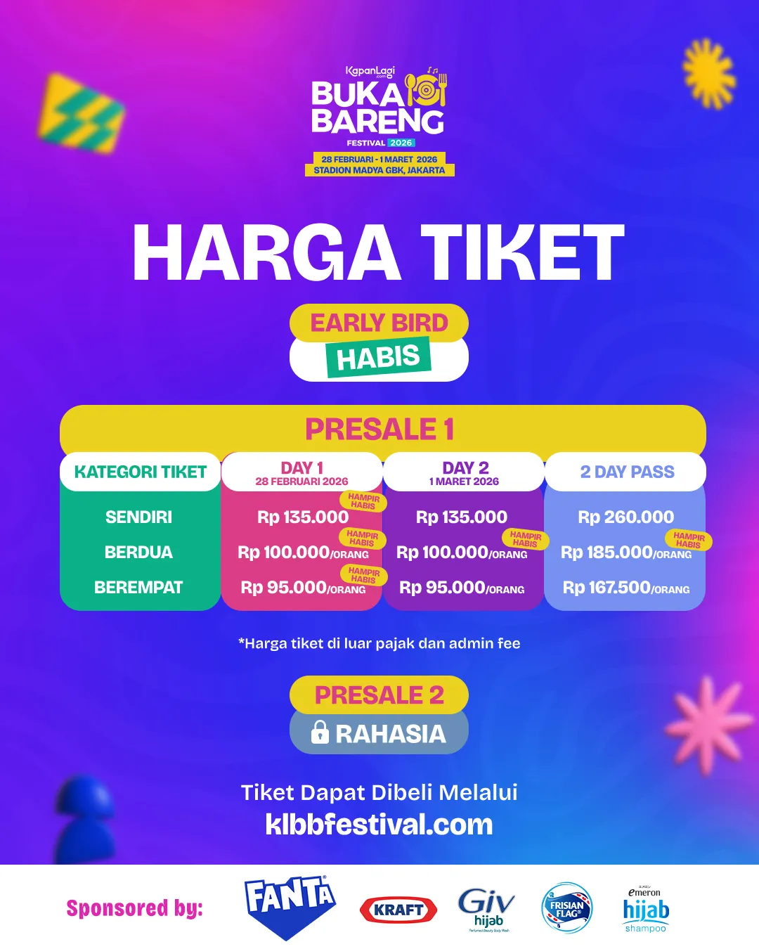 List harga tiket KLBB Festival 2026