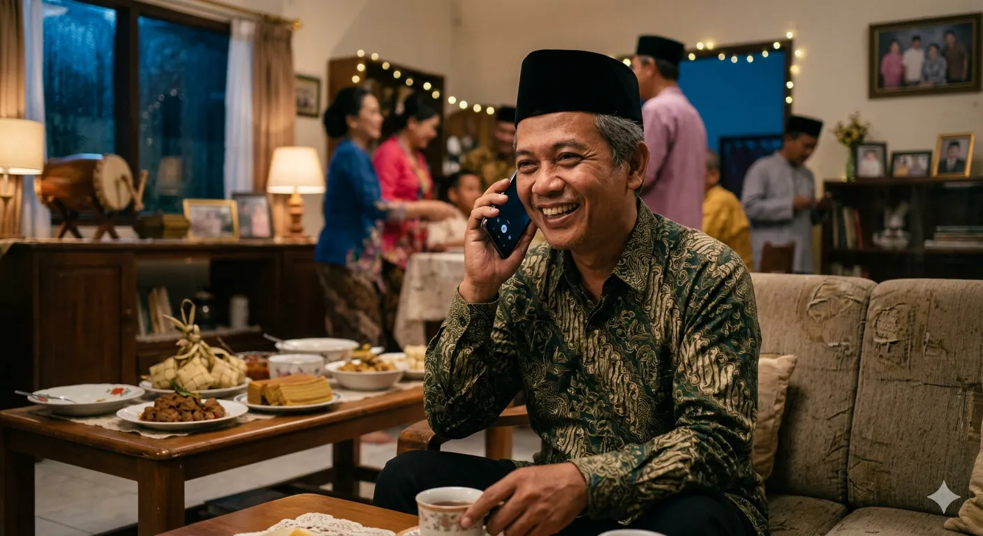 telepon di hari raya/image by AI