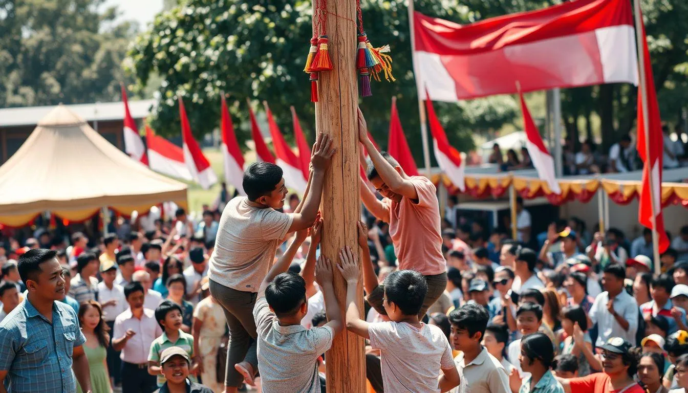 Caption Media Sosial dengan Kata-Kata Panjat Pinang Keren (c) Ilustrasi AI