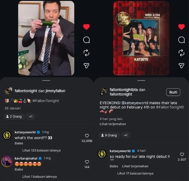 Postingan terkait debut KATSEYE di The Tonight Show / Instagram fallontonight