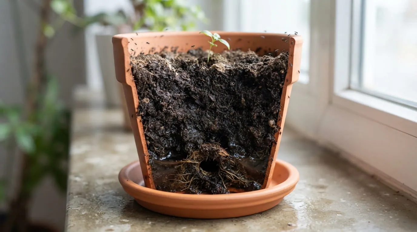 Sistem Drainase Pot yang Buruk. Foto: AI Generated