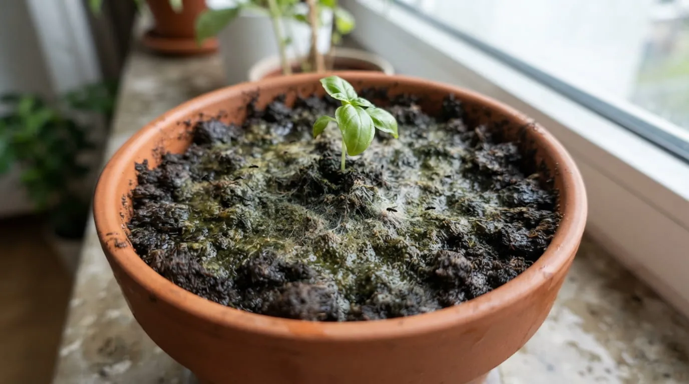 Pertumbuhan Jamur (Fungus) Mikroskopis di Permukaan Tanah. Foto: AI Generated