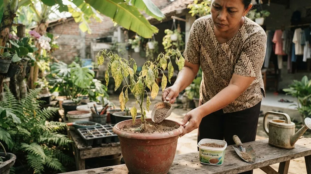 Memupuk Saat Tanaman Sedang Sakit atau Stres. (AI Generated)