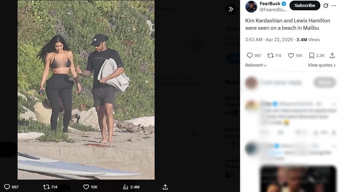 Kim Kardashian Shares Beachside Pda With Lewis Hamilton During Tropical Family Getaway