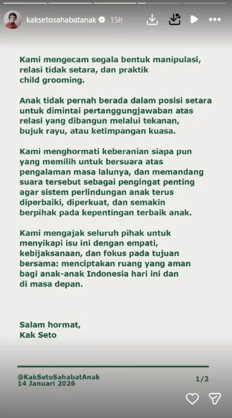 Klarifikasi Kak Seto - instagram.com/kaksetosahabatanak