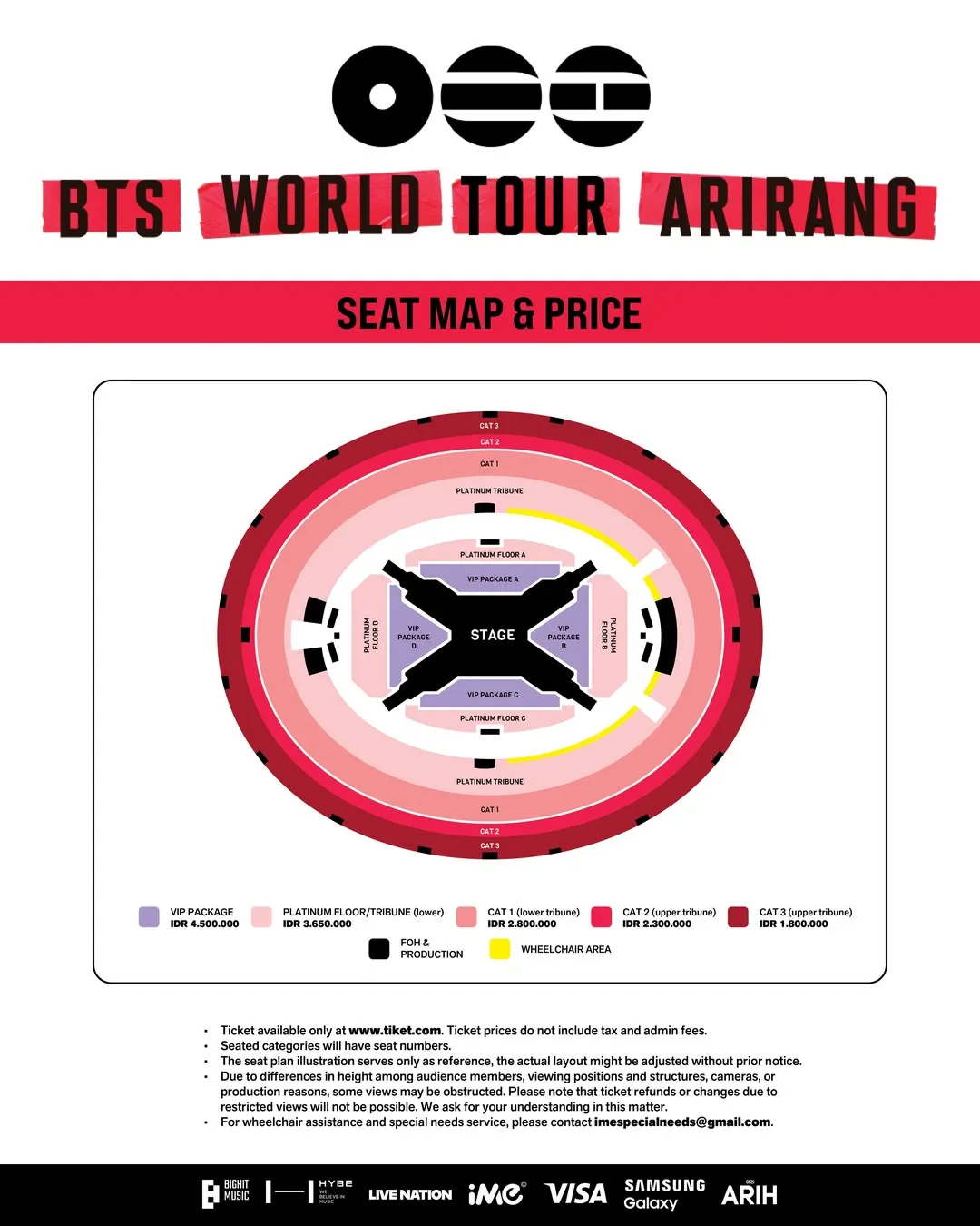 Info Seat Plan dan Harga Tiket Konser BTS (c) instagram.com/ime_indonesia