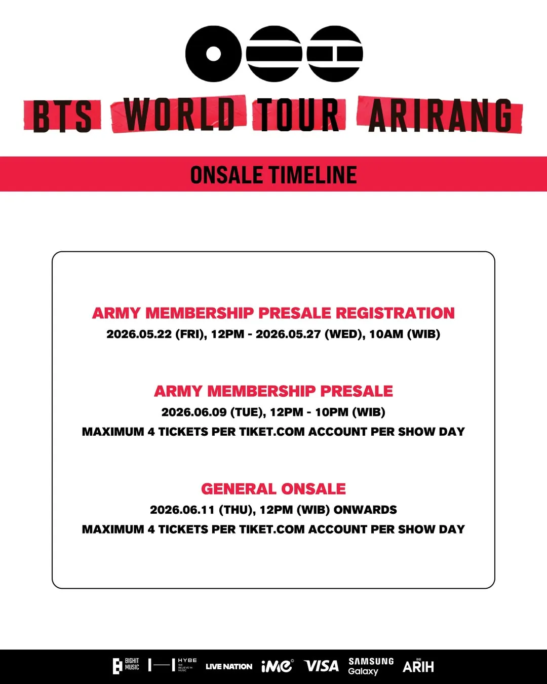 Jadwal Penjualan Tiket Konser BTS (c) instagram.com/ime_indonesia