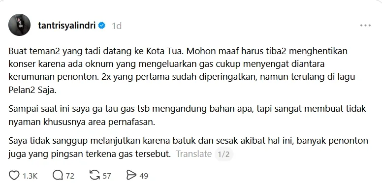 Unggahan Tantri di Threads © threads.com/tantrisyalindri