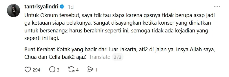 Unggahan Tantri di Threads © threads.com/tantrisyalindri