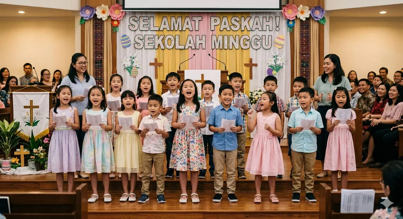 Cara Menyanyikan Lagu Paskah Sekolah Minggu dengan Gerakan Interaktif (c) Ilustrasi AI