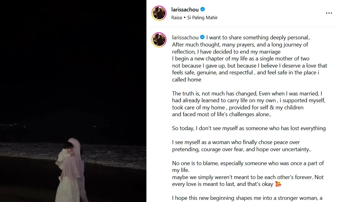 Larissa Chou ungkap alasan cerai di Instagram © instagram.com/larissachou
