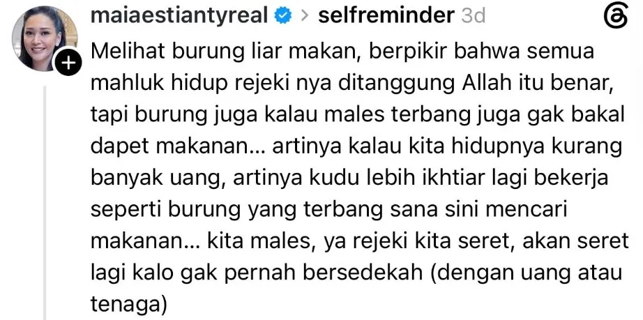 Postingan Maia Estianty di Threads (credit: threads.com/@maiaestiantyreal)