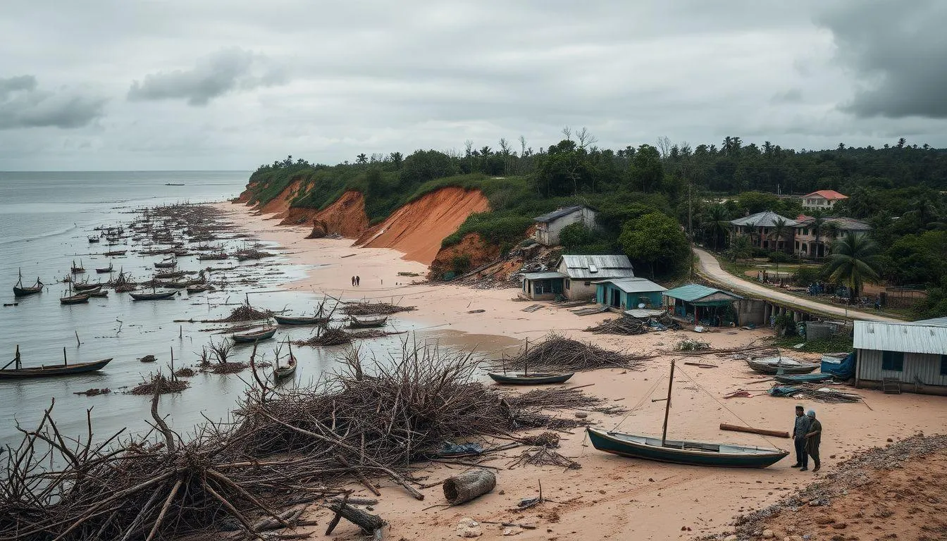 Dampak Abrasi Terhadap Lingkungan dan Masyarakat (c) Ilustrasi AI