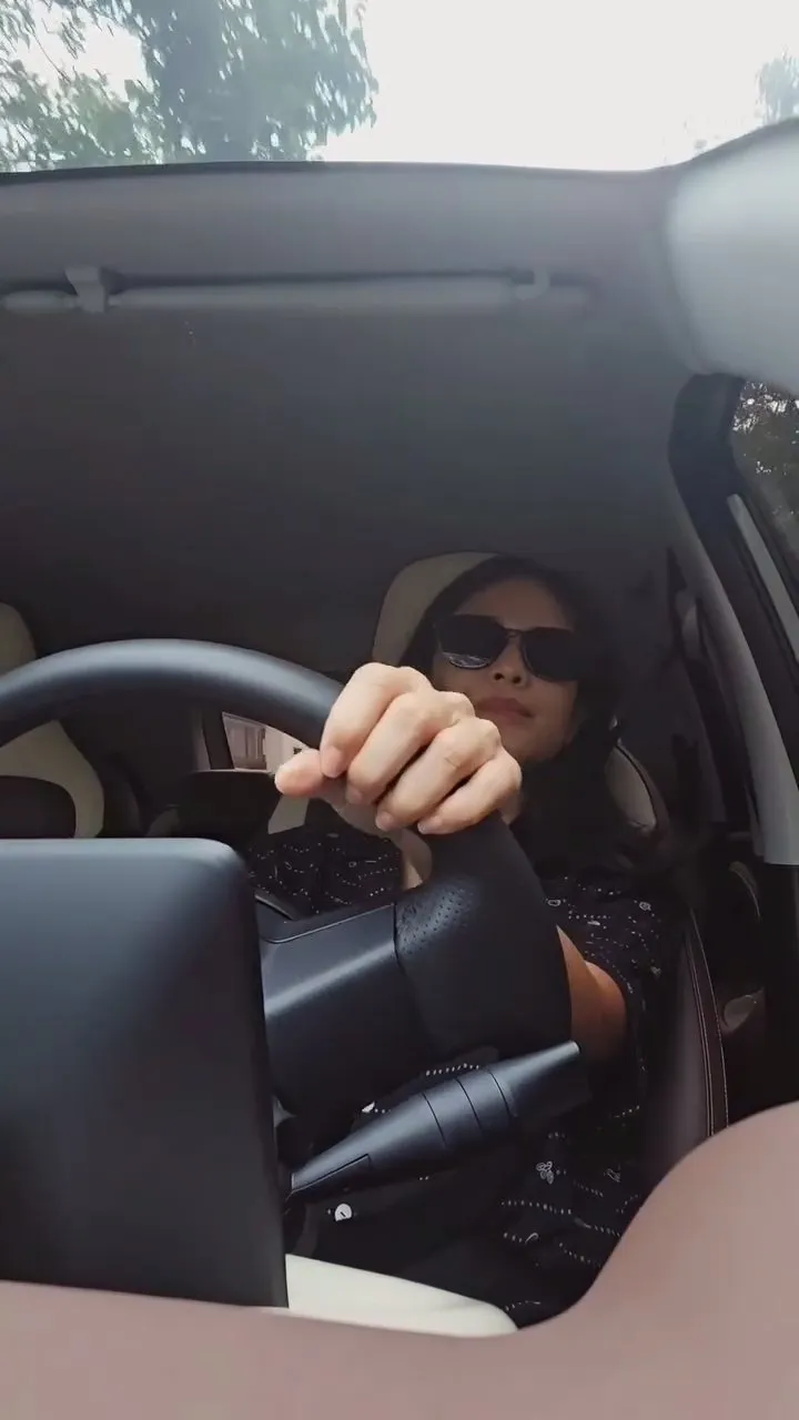 Penampilan Dian Sastrowardoyo nyetir mobil sendiri (credit: Instagram.com/therealdisastr/)