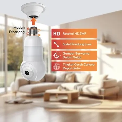 Krisbow Sync Smart IP Camera WiFi Bulb PTZ E2 3MP Putih.