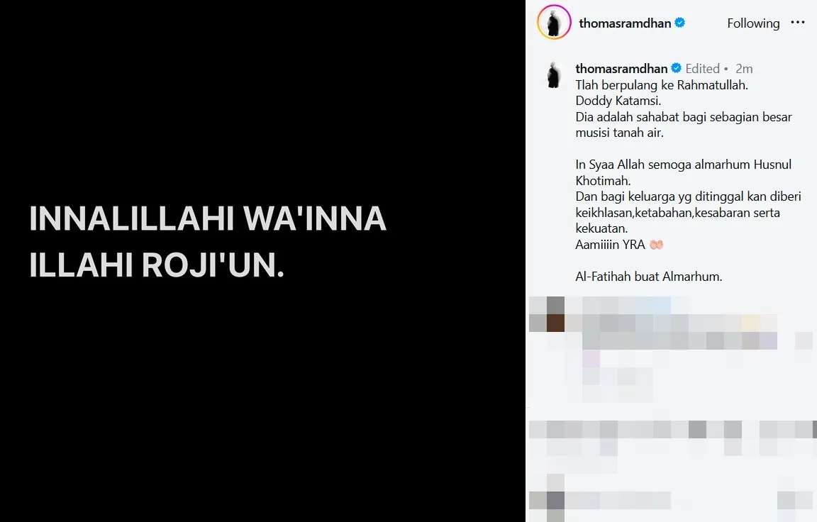 Berita duka Doddy Katamsi © instagram.com/thomasramdhan