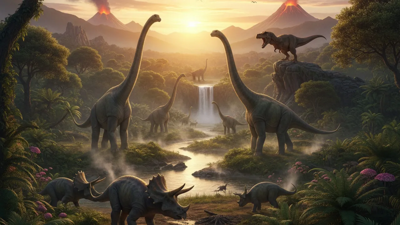 Periode Kehidupan dan Habitat Dinosaurus (c) Ilustrasi AI