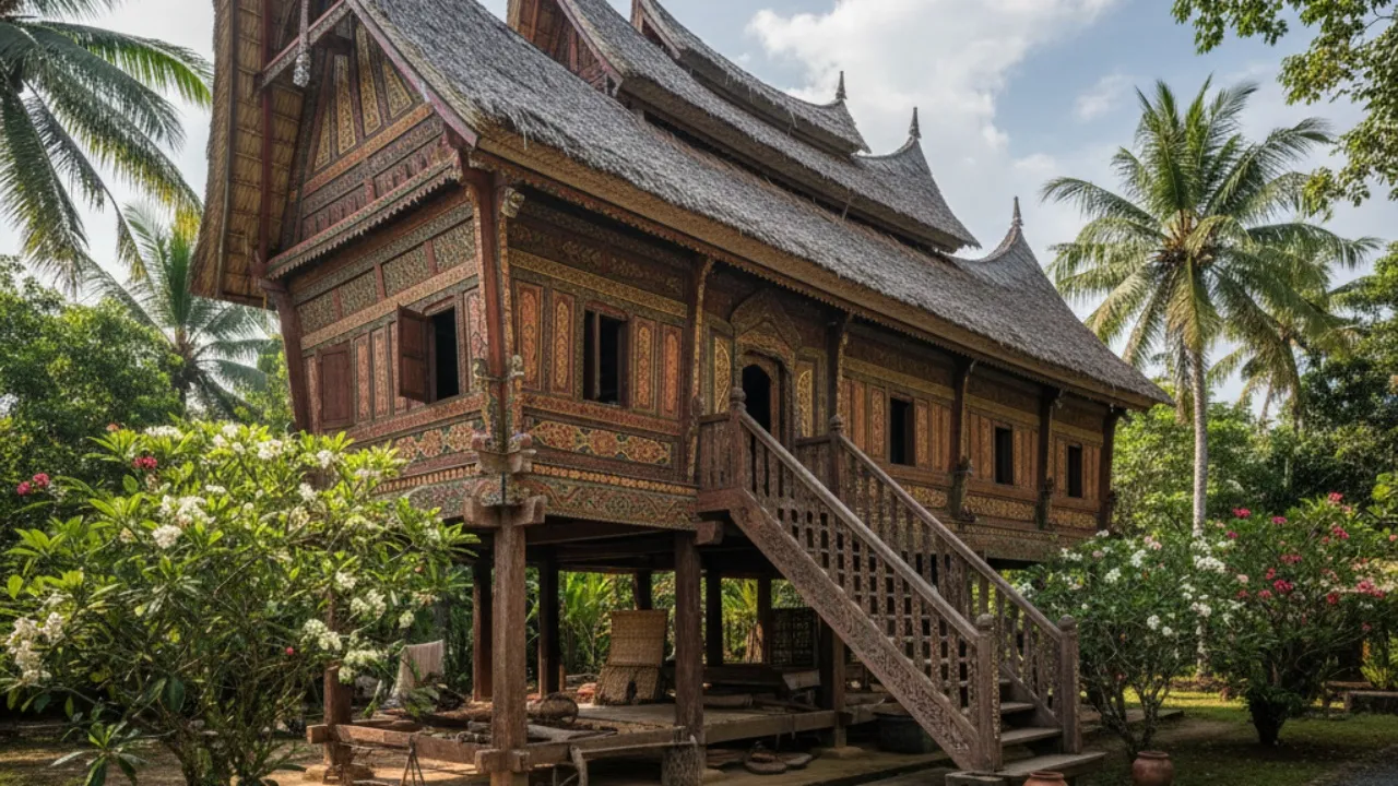 Bagian-bagian Utama Rumah Adat Aceh (c) Ilustrasi AI