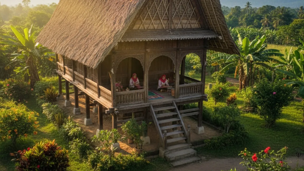 Filosofi dan Makna Arsitektur Rumah Adat Aceh (c) Ilustrasi AI