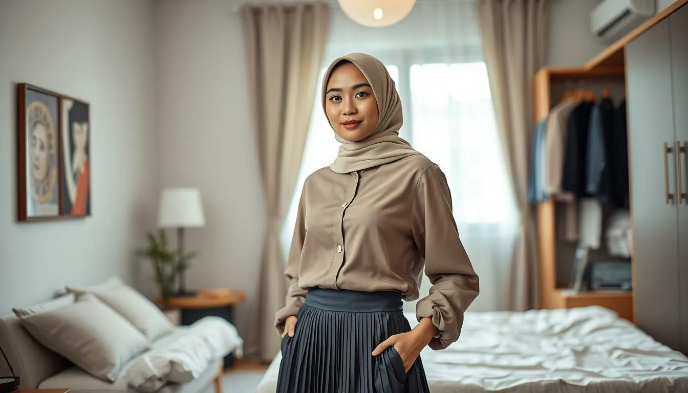 7. Cara Kreatif Mix and Match Pakaian Lama untuk Outfit Bukber Casual Hijab (c) Ilustrasi AI