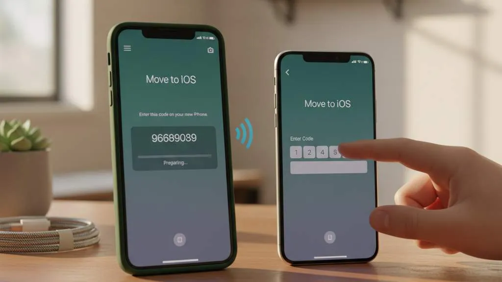 Menggunakan Aplikasi Move to iOS (c) Ilustrasi AI