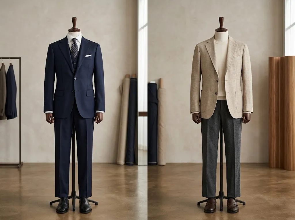 perbandingan jas dan blazer (AI generated)