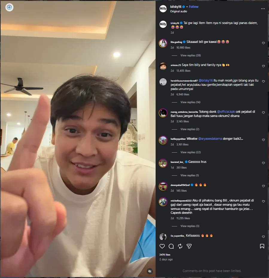 Billy Syahputra terlibat cekcok dengan Arya Wedakarna (Credit: instagram.com/bilsky16)