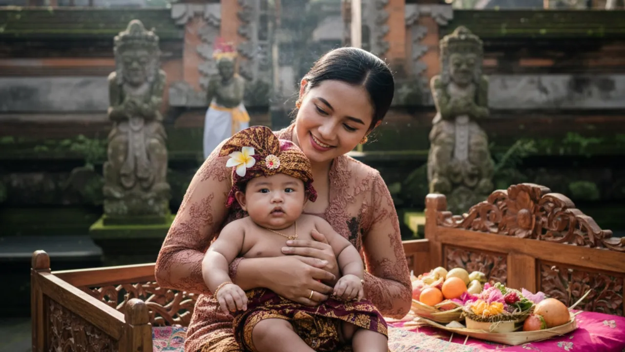 Pengertian dan Filosofi Rangkaian Nama Bayi Laki-Laki Hindu Bali (c) Ilustrasi AI