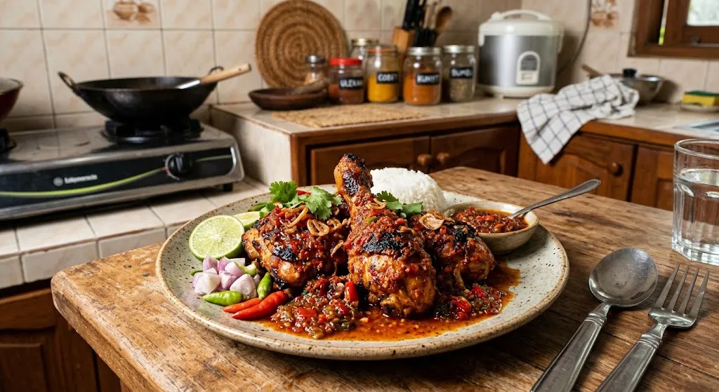 Ilustrasi ayam bumbu rujak (AI generated)