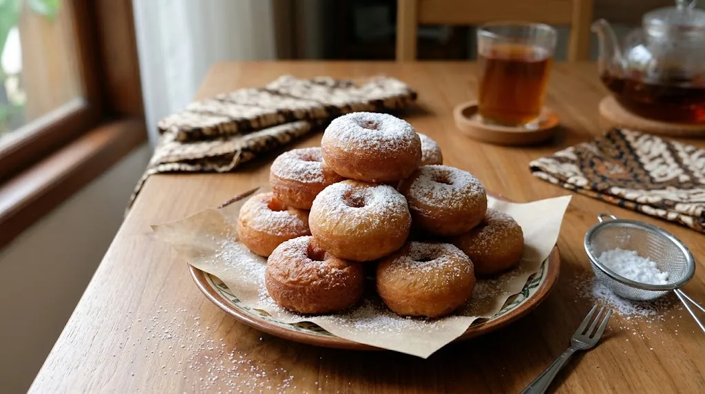 Resep Donat Kentang Mini dengan Taburan Gula Halus. (AI Generated)