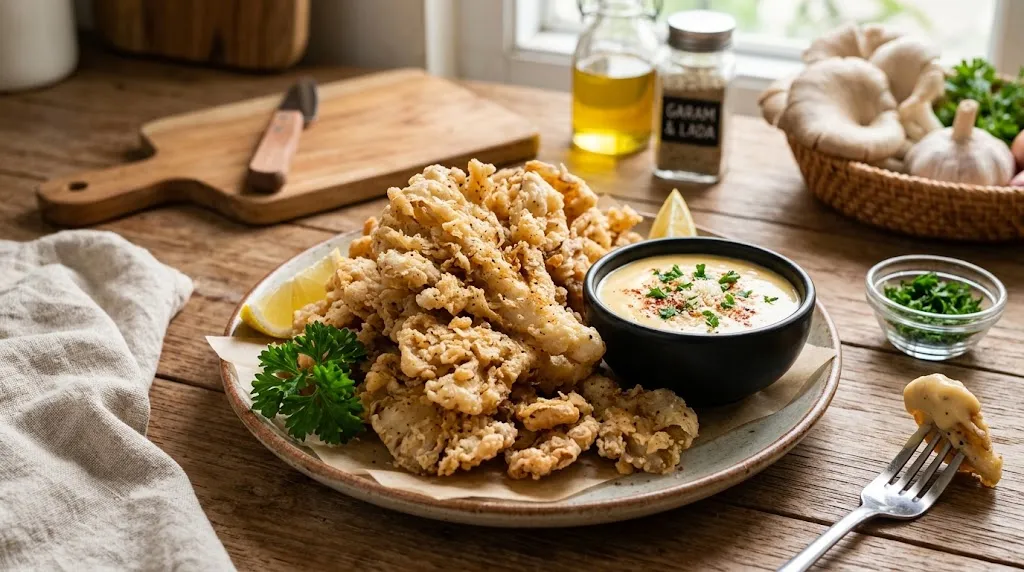 Resep Jamur Tiram Crispy Saus Keju/AI Generated