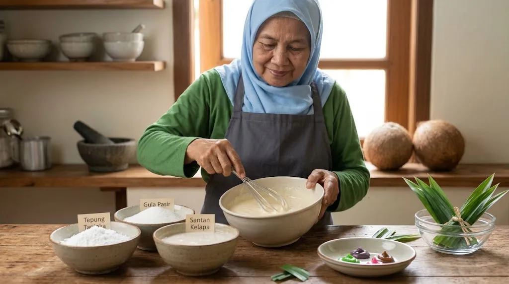 Membuat kue lapis kanji. [AI Generated]