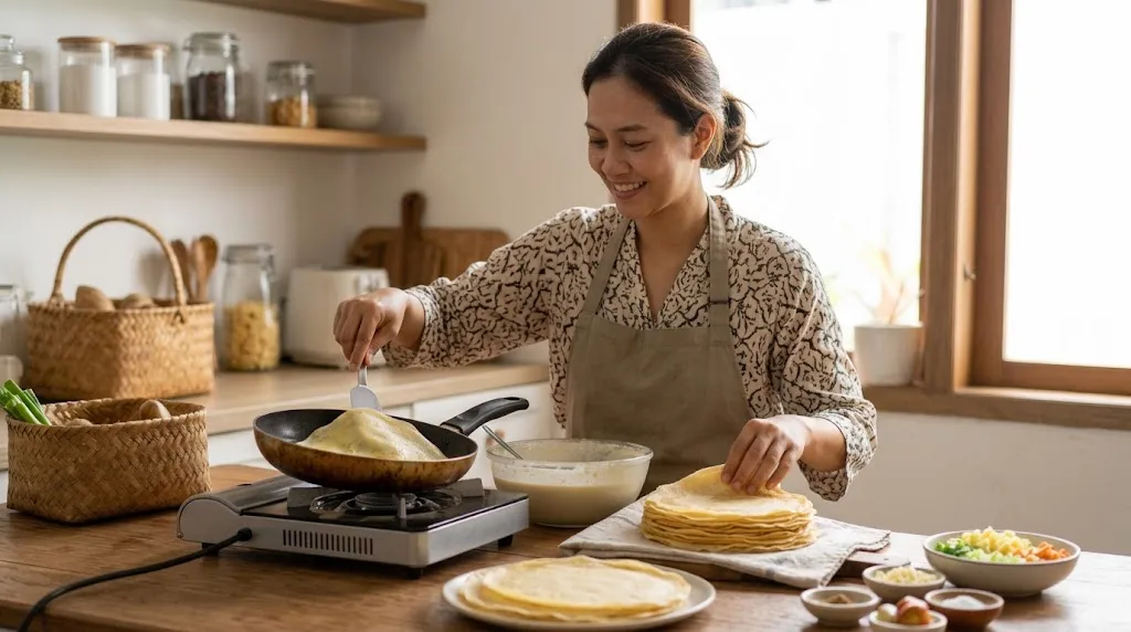 Membuat kulit risoles. [AI Generated]