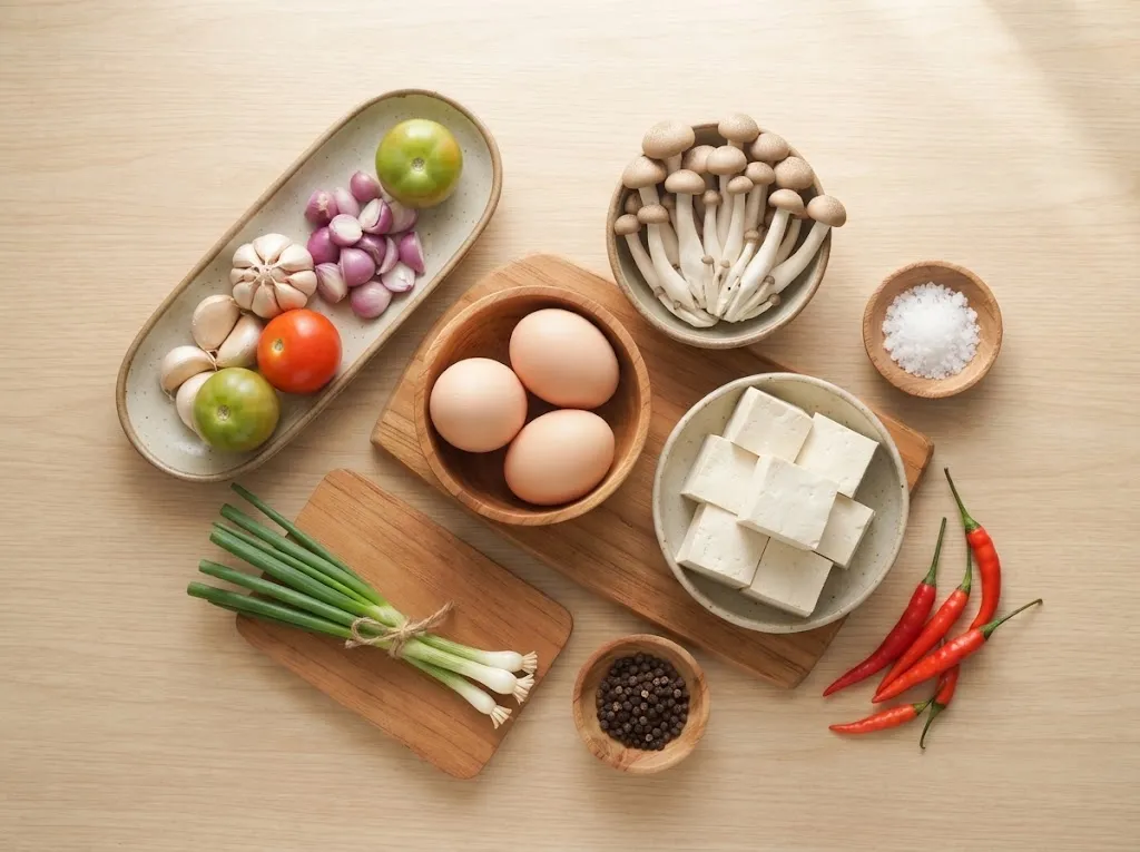 resep telur kuah bening tahu dan jamur (AI generated)