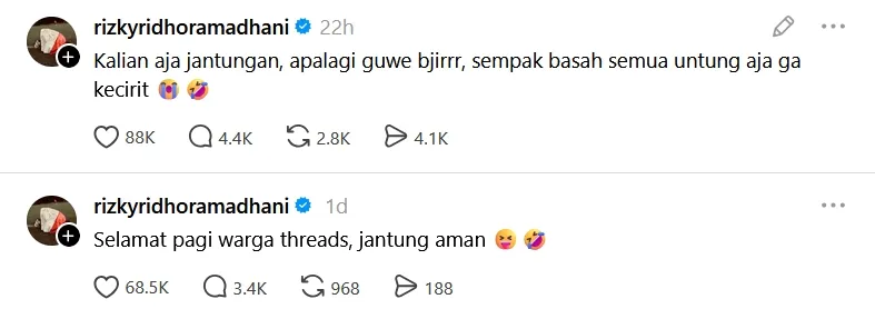 Postingan Rizky Ridho usai juara FIFA ASEAN © threads.com/@rizkyridhoramadhani
