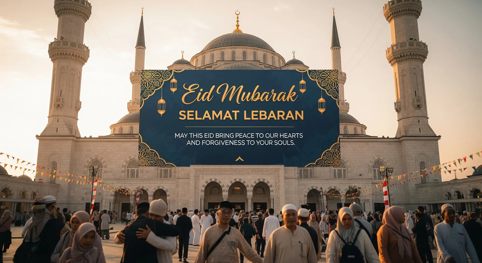 Spanduk Ucapan Idul Fitri Bernuansa Hadis dan Al-Quran (c) Ilustrasi AI