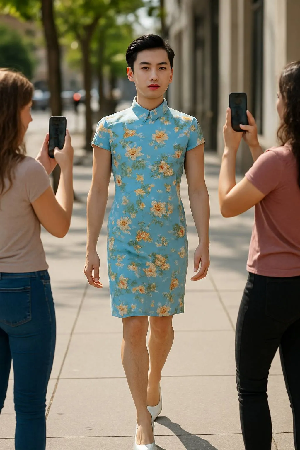 Ilustrasi pria melambai - created by AI