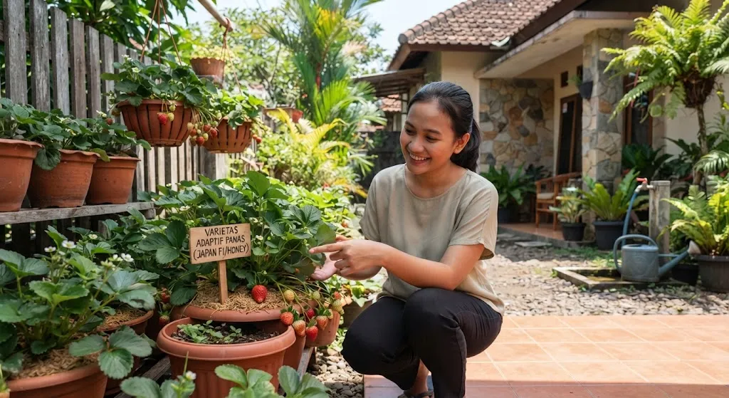 Tips Merawat Tanaman Stroberi di Musim Kemarau. (AI Generated)