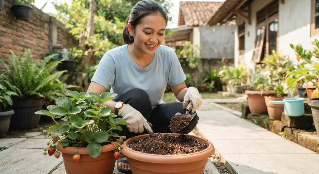 Tips Merawat Tanaman Stroberi di Musim Kemarau. (AI Generated)