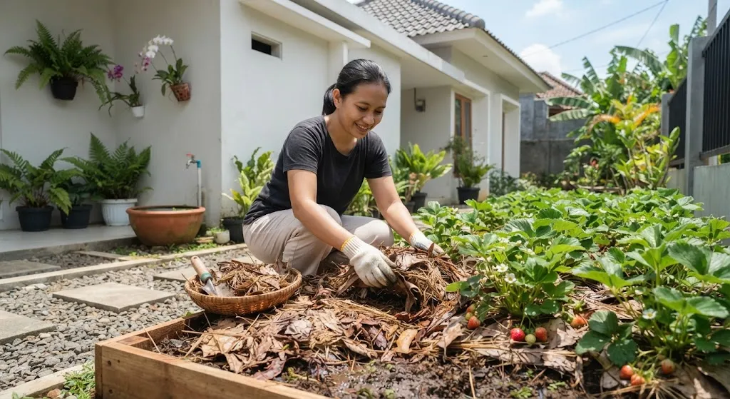 Tips Merawat Tanaman Stroberi di Musim Kemarau. (AI Generated)