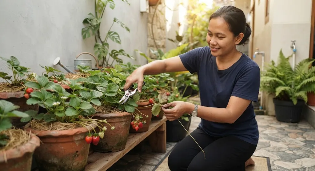 Tips Merawat Tanaman Stroberi di Musim Kemarau. (AI Generated)