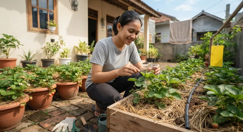 Tips Merawat Tanaman Stroberi di Musim Kemarau. (AI Generated)