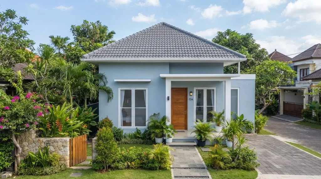 Ilustrasi Rumah Warna Biru Muda/AI Generated